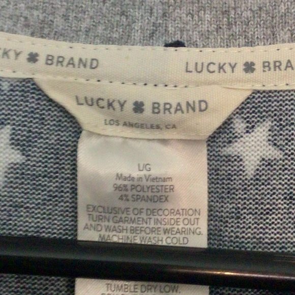 Women's Lucky Brand Top. Large. Navy with White Stars. Grey cap sleeves. - Picture 2 of 4